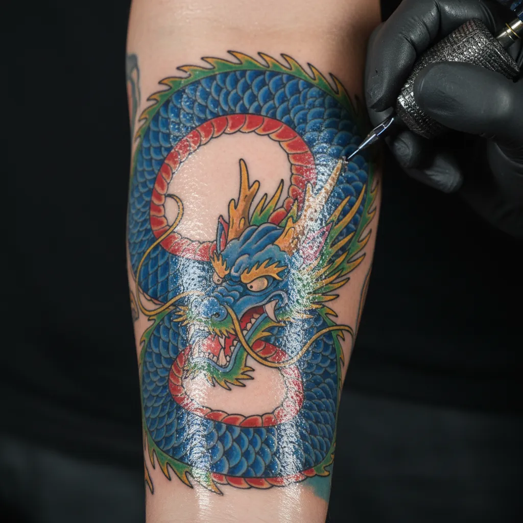 dragon-wrapped-around-arm tattoo